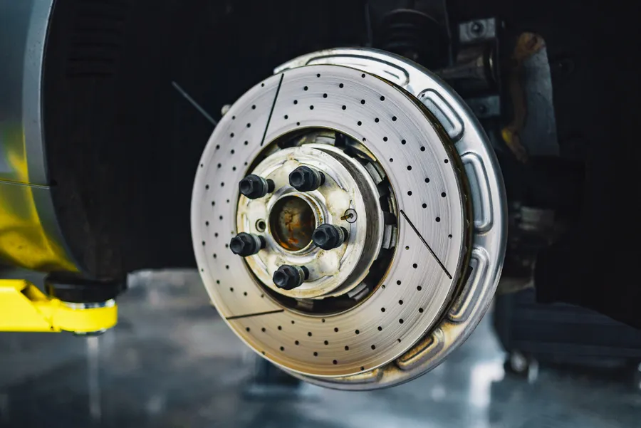 Disc brake assembly with the wheel removed
